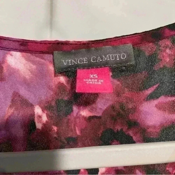 Vince Camuto Womens XSMALL Blouse Pink Smocked Ruffled Balloon 3/4 Sleeve V-neck - Picture 5 of 8